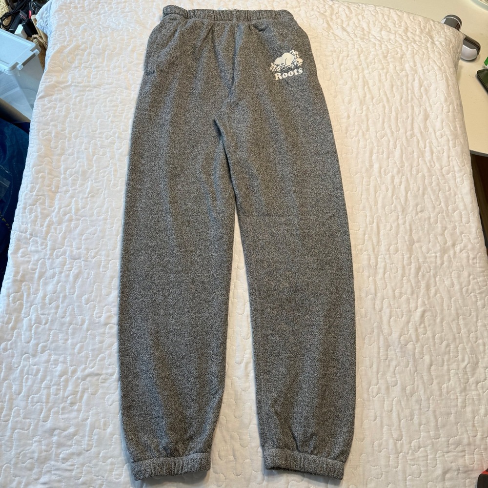 Roots Women 2XS Sweatpants Gray Joggers Applique LOUNGE ATHLEISURE CABIN COZY